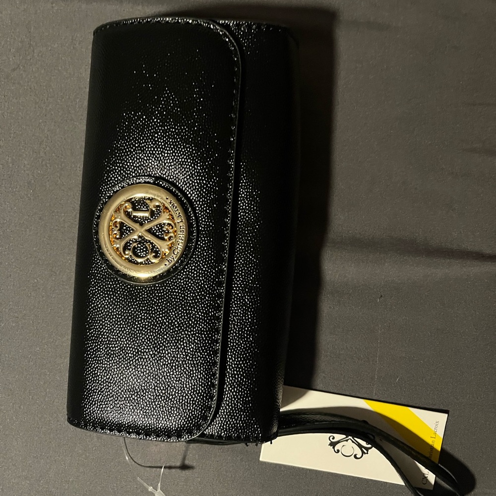 Christian Lacroix Black Caviar Small Clutch Wristlet with Gold Accent